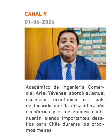 Canal 9 | Académico de Ingeniería Comercial, Ariel Yévenes, abordó en una entrevista el actual escenario económico del país, destacando que la desaceleración económica y el desempleo continuarán siendo importantes desafíos para Chile durante los próximos meses. 