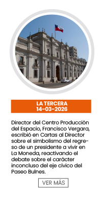 El Director Centro Producción del Espacio, Francisco Vergara escribe en carta al director sobre el simbolismo del regreso de un presidente a vivir en La Moneda, reactivando el debate sobre el carácter inconcluso del eje cívico del Paseo Bulnes.