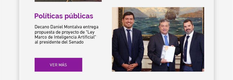 Decano Daniel Montalva, de la Facultad de Derecho, entrega propuesta de proyecto de “Ley Marco de Inteligencia Artificial” al presidente del Senado