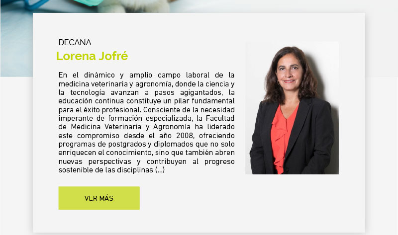 Columna de opinión Decana de la Facultad de Medicina Veterinaria y Agronomía: Formación especializada para el éxito profesional gracias a los postgrados y diplomados